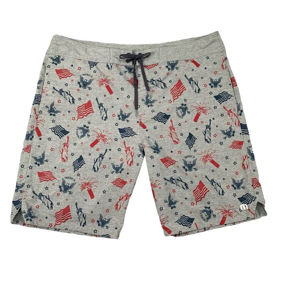 Travis Mathew Board Short Mens 38 Gray July 4th American Flag Patriotic USA Flag - Picture 1 of 11